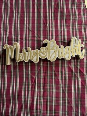 Merry & Bright Gold Wooden Holiday Sign